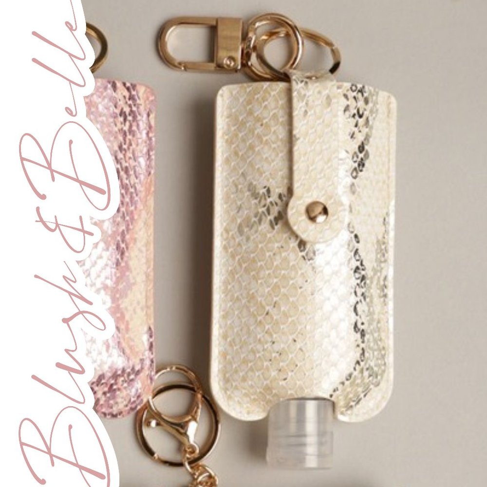 🚨 2 LEFT! 2/$26 White Snake Leather Sanitizer Keychain - Picture 1 of 3
